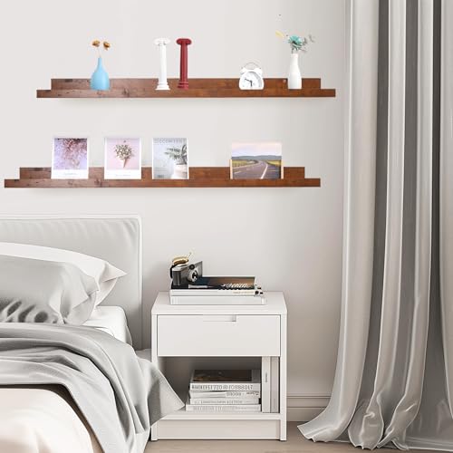 Muzilife 45.3" Large Floating Shelves Wood Wall Shelf with Lip, 2Pcs, Honey - color: Honey, size: 45.3"