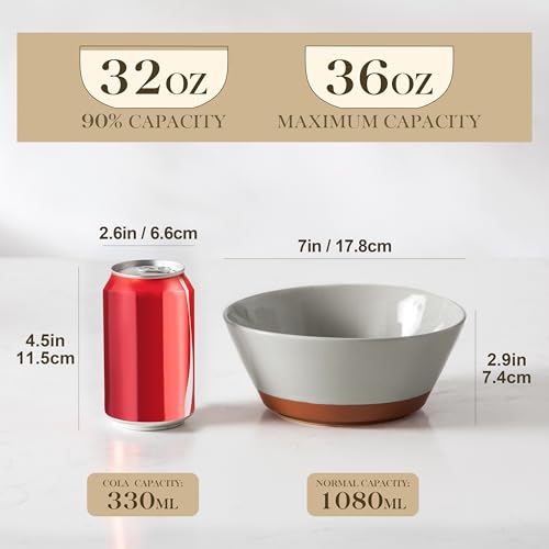 MALACASA Soup Bowls, Ceramic Salad Bowls Set of 4, 36oz Ceramic Bowls - color: Grey&Brown, size: 36oz