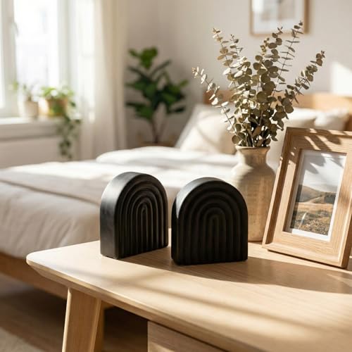 Black 2 Pcs Boho Arch Concrete Bookends for Shelves, Rainbow - color: Black, style: Rainbow