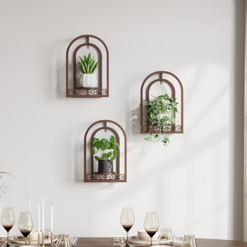 3 Pack Wall Plant Stands, Indoor Plant Holders Apartment, Coffee - color: 3 Pack Coffee