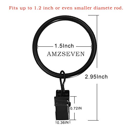 100 Pack Metal Curtain Rings with Clips, 1.5 in ID, Black - color: Black, size: 1.5" I D 100 Pack