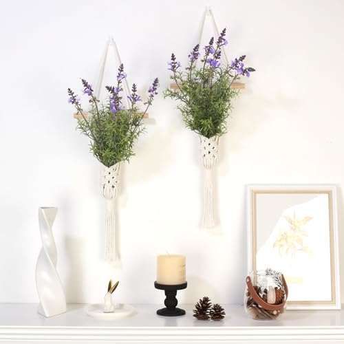Macrame Wall Hanging Plant with Artificial Lavender, Boho Indoor Wall Decor, 2 Pack - color: Lavender 2pcs