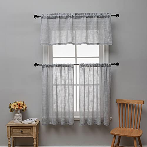 Beda Home Linen Textured Curtain Panels Kitchen Living Room-Grey 36Wx36L - color: Grey, size: 36"W x 36"L (Pack of 2)