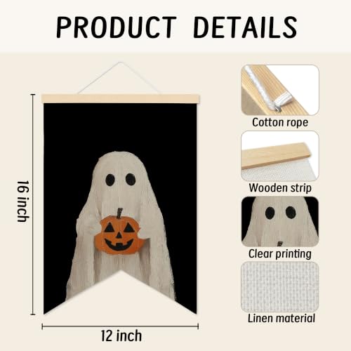 LARNDUMAMA Halloween Ghost Pumpkins Wall Art Canvas Banner Poster, 12x16 In - color: ghost2