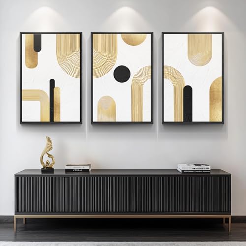 Large Framed Gold Abstract Geometric Wall Art for LIving Room, 3 Piece - color: Bold, size: 24" W x 36" H x 3Pcs