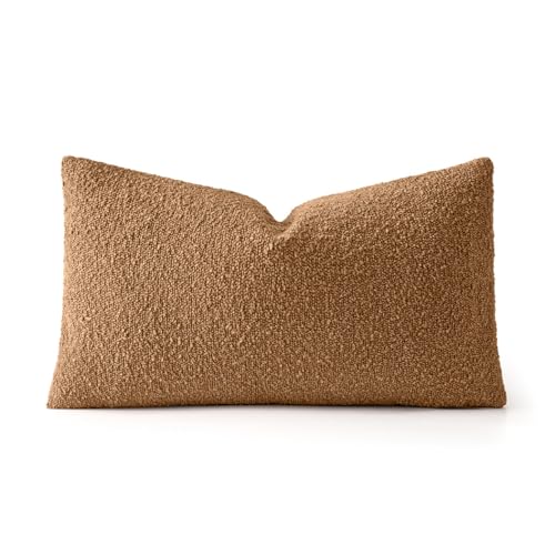MIULEE Textured Boucle Lumbar Pillow Cover for Bed 12x20 Brown - color: Brown, size: 20" x 12" (Pack of 1)