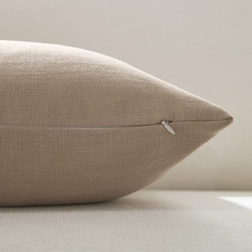 Meekio Linen Blend Throw Pillow Covers 18x18 Set of 2, Camel - color: Camel, size: 18" x 18" (Pack of 2)
