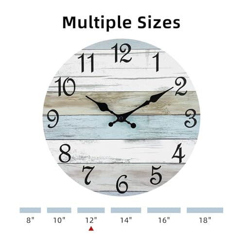 CHYLIN Wall Clock 12" Battery Operated Silent Non-Ticking Coastal Beach - color: B-white,brown,blue, size: 12 Inch