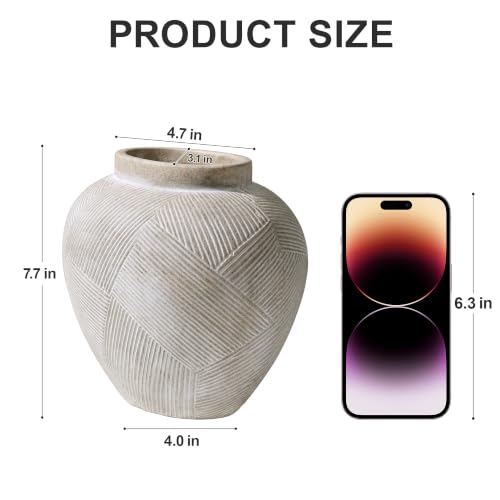 DREAMLOOM 7.7 Inch Flat Ceramic Flower Vase, Cream Grey - color: Flat-7.7" Antique White