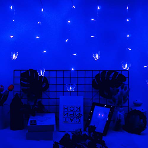 Butterfly Curtain Fairy Lights USB Plug in,8 Modes 120 LED 19.7FT Firefly Twinkle Timer String Lights with Remote, Waterproof Copper Wire for Bedroom Patio Christmas Wedding Party Dorm (Blue) - color: Blue