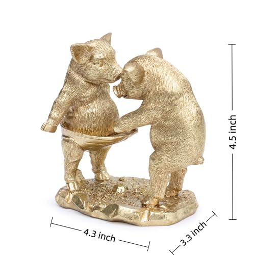 Hodao Funn Pig Couple Figurine, Golden Lucky Pig Decor, Home Gift - color: Funny Pig