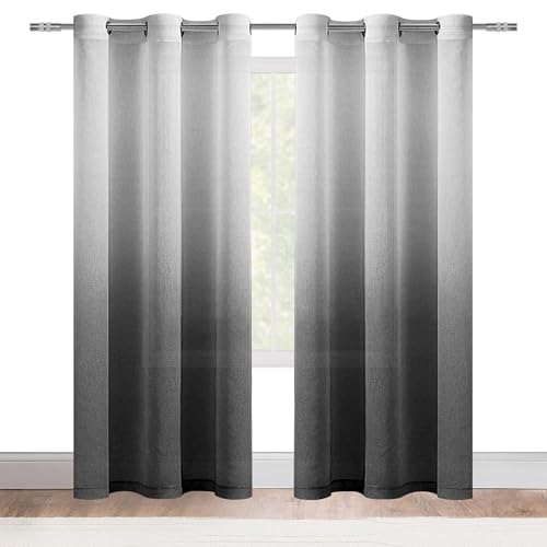 DWCN Black Ombre Sheer Curtains 84 Inches Long for Living Room 2 Panels Set - color: Black, size: 42"W x 84"L (Pack of 2)