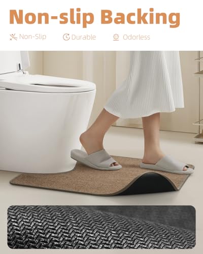 PADOOR Braided Toilet Rugs U Shaped 20''x24'', Non Slip Toilet Mat, Brown - color: Brown, size: 20''x24'' U-Shaped
