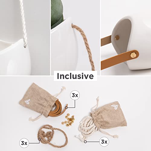 Kazai. Wall Planters -Ellie- | Hanging Ceramic Plant Pots 3 Pieces | Wall Decoration for Indoors, Balcony and Garden | White (Glossy) - color: White (Glossy), size: Set of 3 - Standard