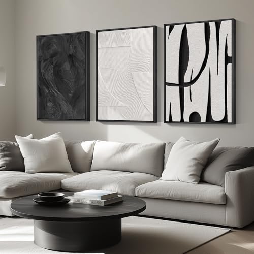 Large Framed Black and White Abstract Wall Art for Living Room Set of 3 - color: Black and White Dialogue, size: 20" W x 30" H x 3Pcs