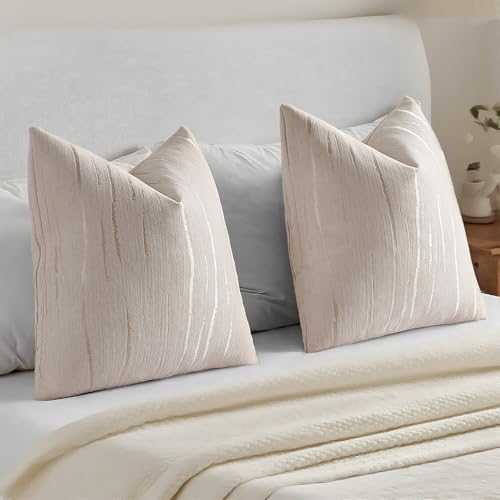 HAUSSY Pack of 2 Chenille Embossed Throw Pillow Covers 24x24 Inch, Beige - color: Beige, size: 24" x 24" (Pack of 2)
