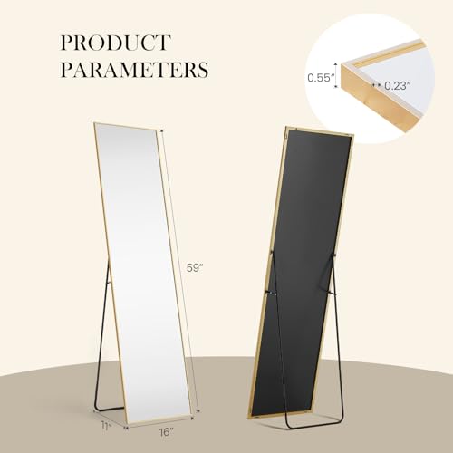 NEWBULIG Full Length Floor Mirror, Body Standing Wall Mirror - color: Gold-rect, size: 59"L x 16"W
