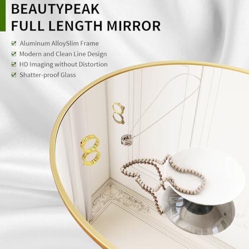 BEAUTYPEAK 59" x 16" Floor Length Arch Mirror with Aluminum Frame, Gold - color: Gold, size: 59"L x 16"W