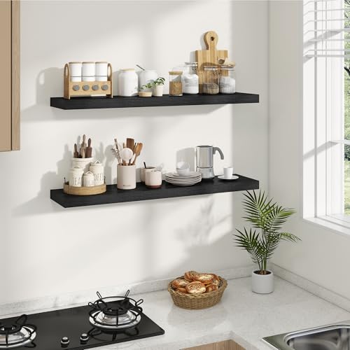 Dreamland 40 Inches Wall Mounted Wood Floating Shelves, Black, 2 Pack - color: Black, size: 40in
