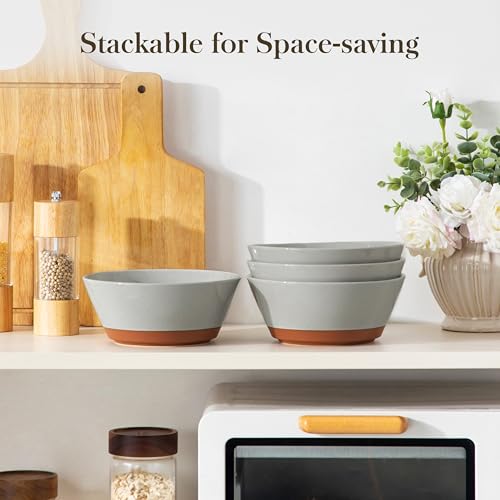 MALACASA Soup Bowls, Ceramic Salad Bowls Set of 4, 36oz Ceramic Bowls - color: Grey&Brown, size: 36oz