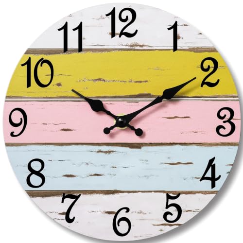 CHYLIN Wall Clock Silent Non-Ticking Battery Operated Pink Yellow Striped - color: C-pink Yellow Striped, size: 8 inch
