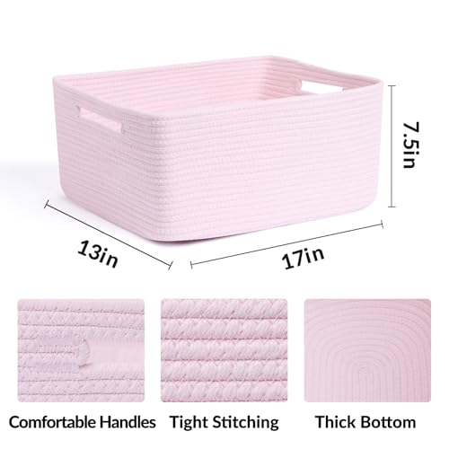 MiniArk Large Storage Baskets for Shelves, 17 x 13 x 7.5” Closet Organizers Bins for Clothes Blanket Towels, Baby Nursery, Toy Baskets Box, Woven Rope Baskets, 2 Packs Light Pink - color: Light Pink, size: 2pcs-L17×W13×H7.5"
