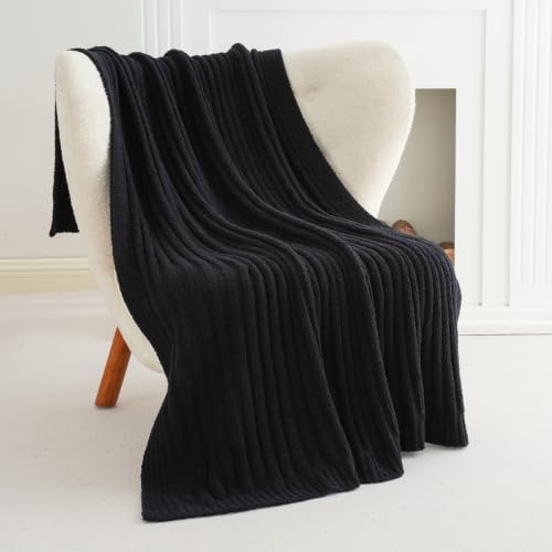 Battilo Black Throw Blanket for Couch, Soft Chenille Throw Blanket, 50"x60" - color: Black, size: 50"x60"