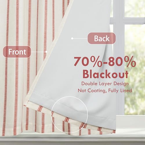 DriftAway Farmhouse Double Layer Linen Blackout Tie Up Curtains Thermal Insulated Vertical Striped Fully Lined Balloon Roman Shade Bathroom Window Adjustable Rod Pocket 39 Inch by 55 Inch Red - color: Red, size: 39"W x 55"L (Pack of 1)