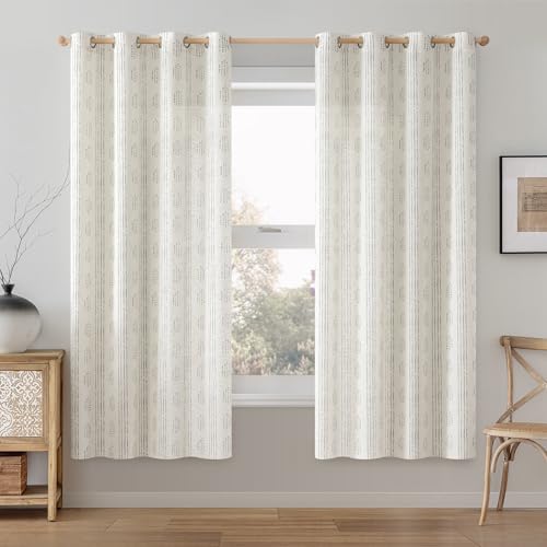 Grey Linen Boho Curtains 63 Inch Farmhouse Grommet Top 2 Panels - color: Boho | Grey, size: 52"W x 63"L (Pack of 2)