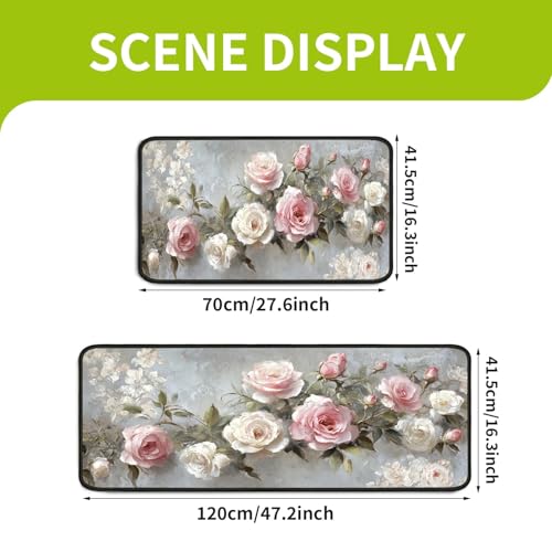 Classic Kitchen Mats for Floor, 2-Piece Non-Slip Kitchen Rugs - color: Oil Painting of a Bouquet of Flowers