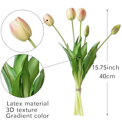 DUYONE 40Pcs Artificial Tulips Flowers, Soft Touch Realistic Latex Tulips Bouquet for Home Office Wedding Party Garden Decor, Fake Flowers for Dining Table Living Room Spring-B Champagne Set - color: B Style-40pcs Champagne Set(no Vase)