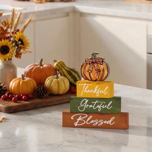 Smile Thanksgiving Wooden Block Signs, Pumpkin Decor - style: Pumpkin