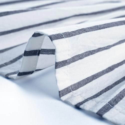 DOSLY Ides Farmhouse Rustic Cotton Valance Curtain, Navy Blue Striped Pleated Design with Coconut Buttons, Multi-Room Window Treatment for Kitchen Living Room Bedroom, 52x18 Inch - color: Linen & Blue Striped, size: 52"W x 18"L (Pack of 1)