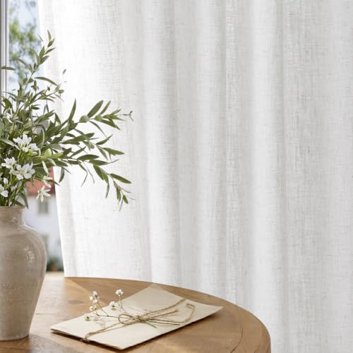 Semi Sheer Pinch Pleated Linen Curtains for Living Room 96 Inches, White - color: White, size: 40"W x 96"L (Pack of 2)