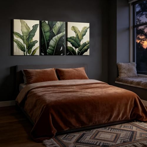 Doqueodas 3Pcs Tropical Leaf Canvas Wall Art16 x 24 inch Framed - color: Banana leaf plants Framed, size: 24"Lx 16"W
