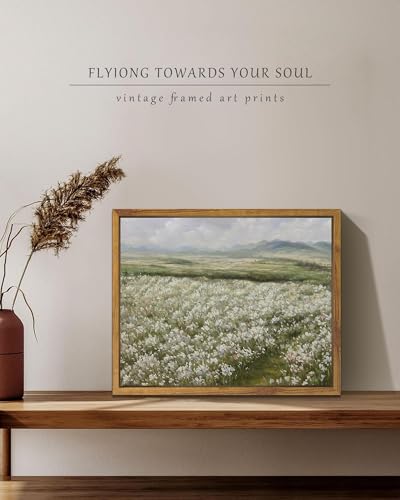 SHENIFY Vintage Landscape Framed Canvas Wall Art Countryside Flower Field Classic Paintings Farmhouse Kitchen Office Decor - 8x10in Natural Framed - color: Floral Meadow, size: 10"L x 8"W