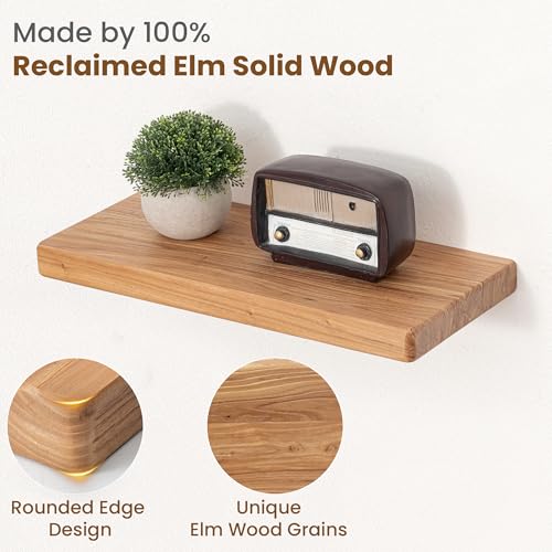 Floating Shelves for Wall, 18"Wx8"D Elm Wood Shelves, Set of 2, Natural - color: Natural, size: Round Edge, 18inch, 2Packs