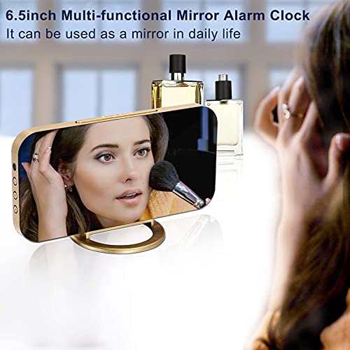 SZELAM Digital Alarm Clock,LED and Mirror Desk Clock Large Display,with Dual USB Charger Ports,3 Levels Brightness,12/24H,Modern Electronic Clock for Bedroom Home Living Room Office - Gold - color: Gold
