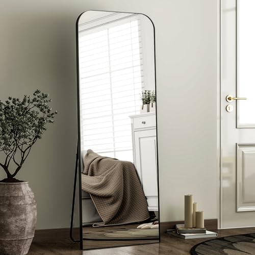 HARRITPURE 57"x20" Full Length Mirror Black Rounded Corner Floor Mirror - color: Re-black, size: 57"L x 20"W