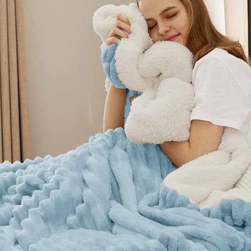 Bedsure Soft Sherpa Blanket Fluffy Sky Blue Gift King 108"x90" - color: 06 - Blue, size: King (108" X 90")
