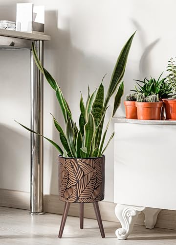 D'vine Dev 12 Inch Planter Pot with Wood Stand, Bronze/Grey, 88-L-C-6 - color: Bronze/Grey, size: Large