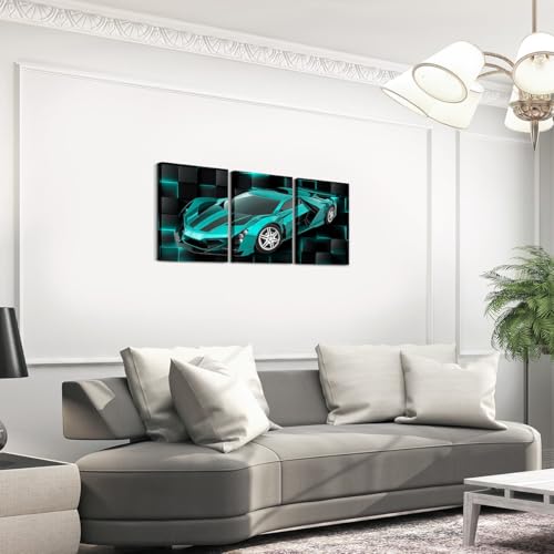 Feelyou TealBlue Race Wall Art 12" x 16" x 3 - color: Calamine Blue