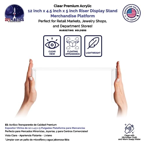 Marketing Holders 4 Pack Acrylic Riser Display Stand Platform Clear 12" x 4.5" Rectangular Tabletop Showcase Pedestal for Collectible Merchandise Figures and Figurines - size: 12"W x 5"H