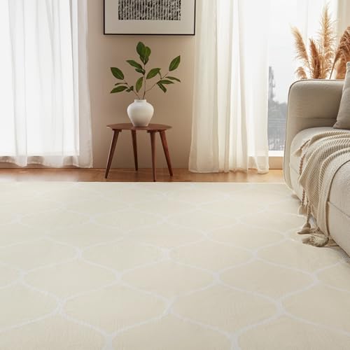 Amazon Basics Thin Indoor Area Rug, Geometric Printed Washable Home Decor Carpet for Living Room Bedroom, 8' W × 10' L, Beige Geometric - color: Beige Geometric, size: 8' x 10' (Rectangular)