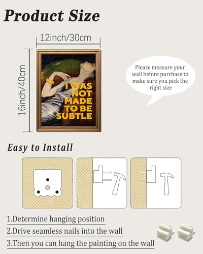 KBKBART Vintage Gold Framed Wall Art, Modern Feminist Oil Painting 12x16in - color: Classical Feminist, size: 16"L x 12"W