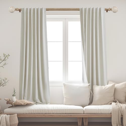 Boho Wood Curtain Rods for Windows: 1 Inch Diameter Adjustable Heavy Duty Curtain Rod 48" to 86" with Imitation Wood Grain Leaf Pattern Finials,Rustic Decorative Drapery Rods Set - color: Wood Grain, size: 48"-86"|1 PACK