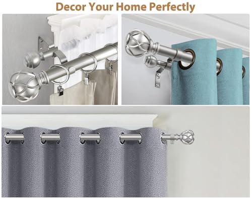 KAMANINA Double Curtain Rod 66 to 120 Inch, Long Adjustable Rods, Silver - color: Antique Silver, size: 66-120"