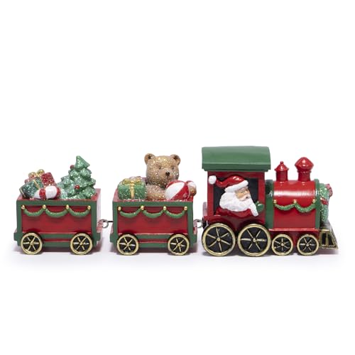Hodao Christmas Train Decorations – Hand-Painted Resin Santa Claus Gift Train with Teddy Bear, Christmas Tree and Presents, Festive Ornament for Home, Tabletop, Shelf, Mantel, Décor