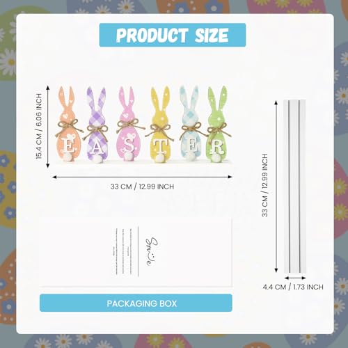 Smile Easter Bunny "EASTER" Letter Wooden Sign, 6-Piece Colorful Bunny Silhouette Decor with Rustic Bows for Spring Tiered Tray & Tabletop Display - style: Colorful Bunny