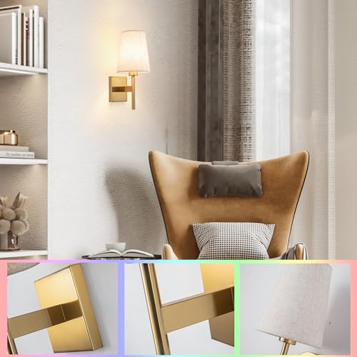 YHCDLAMP Battery Operated Wall Sconces Set of Two,Battery Operated Wall Lights with Remote, Fabric RGB Color Changing Dimmable Wall Lamp for Bedroom Living Room, Easy to Install (Color : Brass) - color: Brass